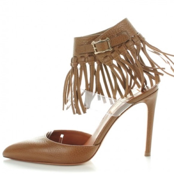 Valentino Garavani Brown Fringe Heels - Picture 2 of 13
